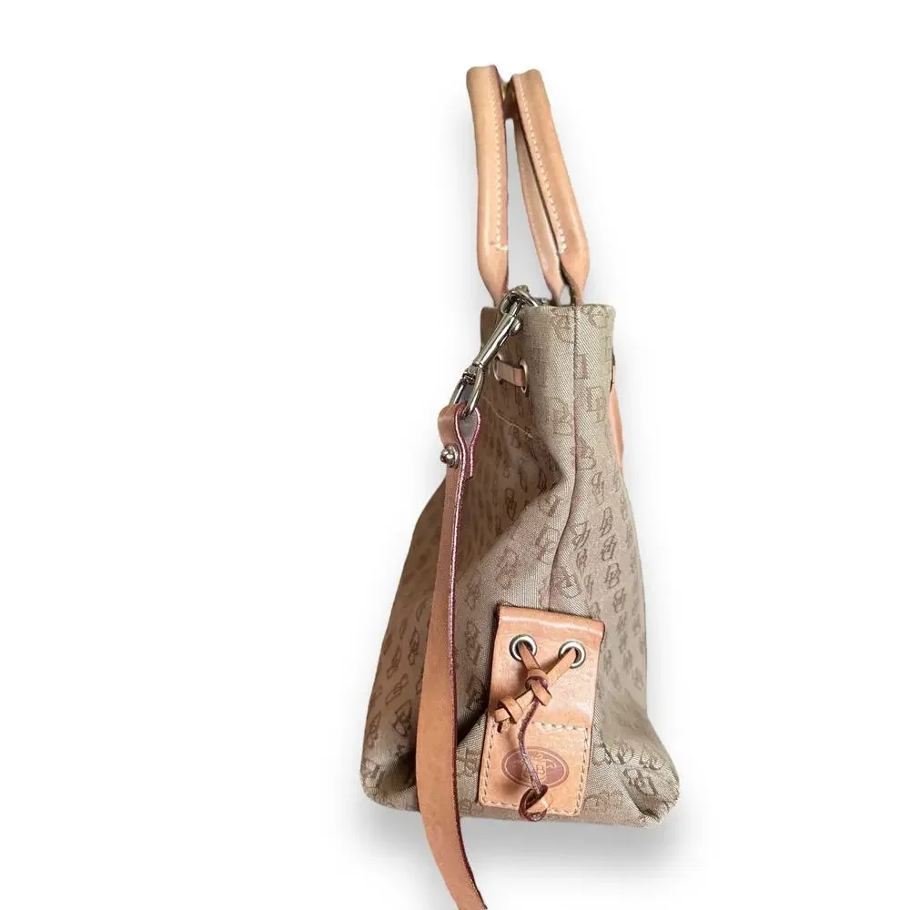 Dooney & Bourke Canvas Leather Monogram Shoulder Handbag Beige Tassel Snap